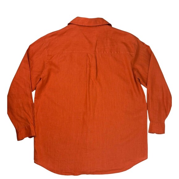 Westbound Orange Linen Button-Up LS Blouse Minimalist Beach Natural Large - Picture 10 of 14